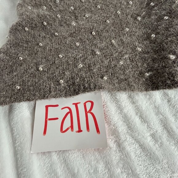 She by Sheri Bodell Wool Blend Pearl Embellished V-neck Sweater 10, Large Brown - Picture 8 of 8